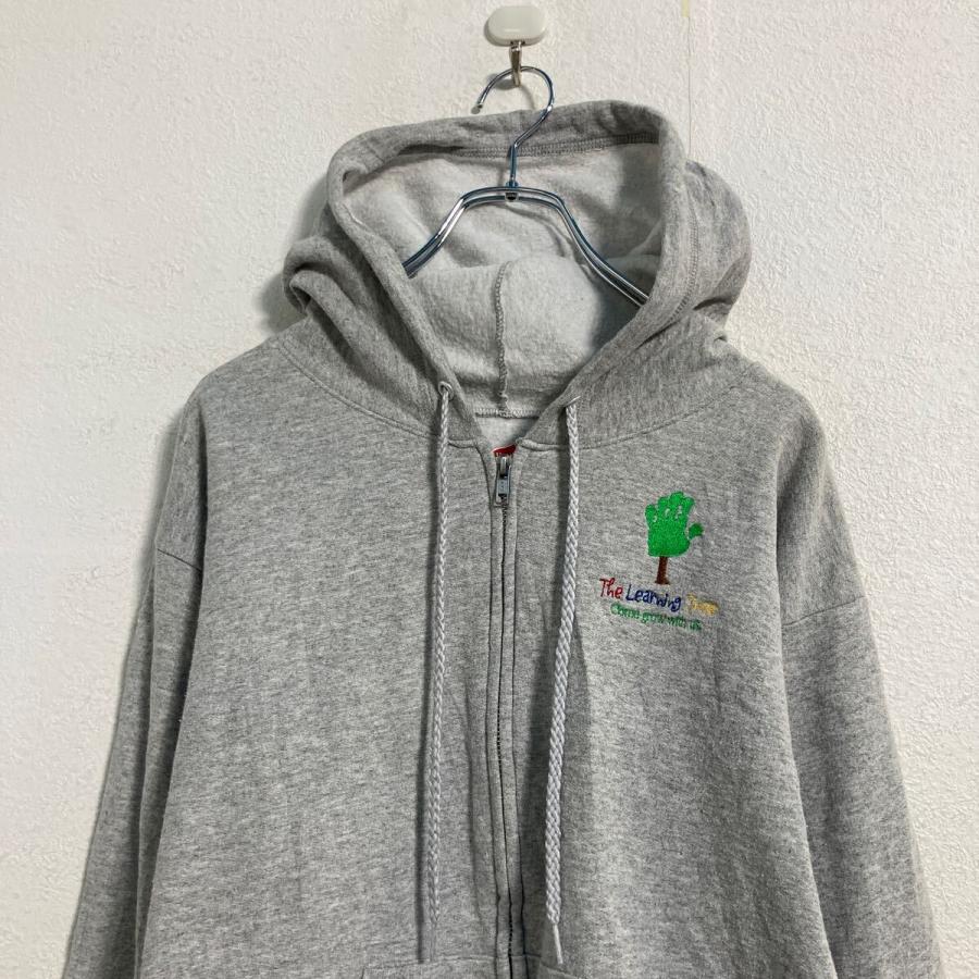 Hanes ロゴ スウェット パーカー S グレー ヘインズ ジップアップ 古着