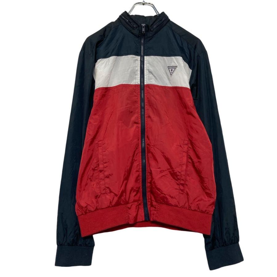 GUESS ハーフジップ ナイロンジャケット M ブラック/ホワイト GUESS ハーフジップ ナイロンジャケット M ブラック/ホワイト