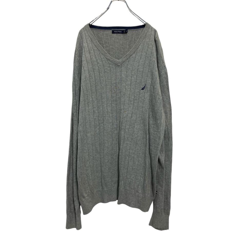 NAUTICA コットンニット セーター XL グレー ノーティカ Vネック ワン 
