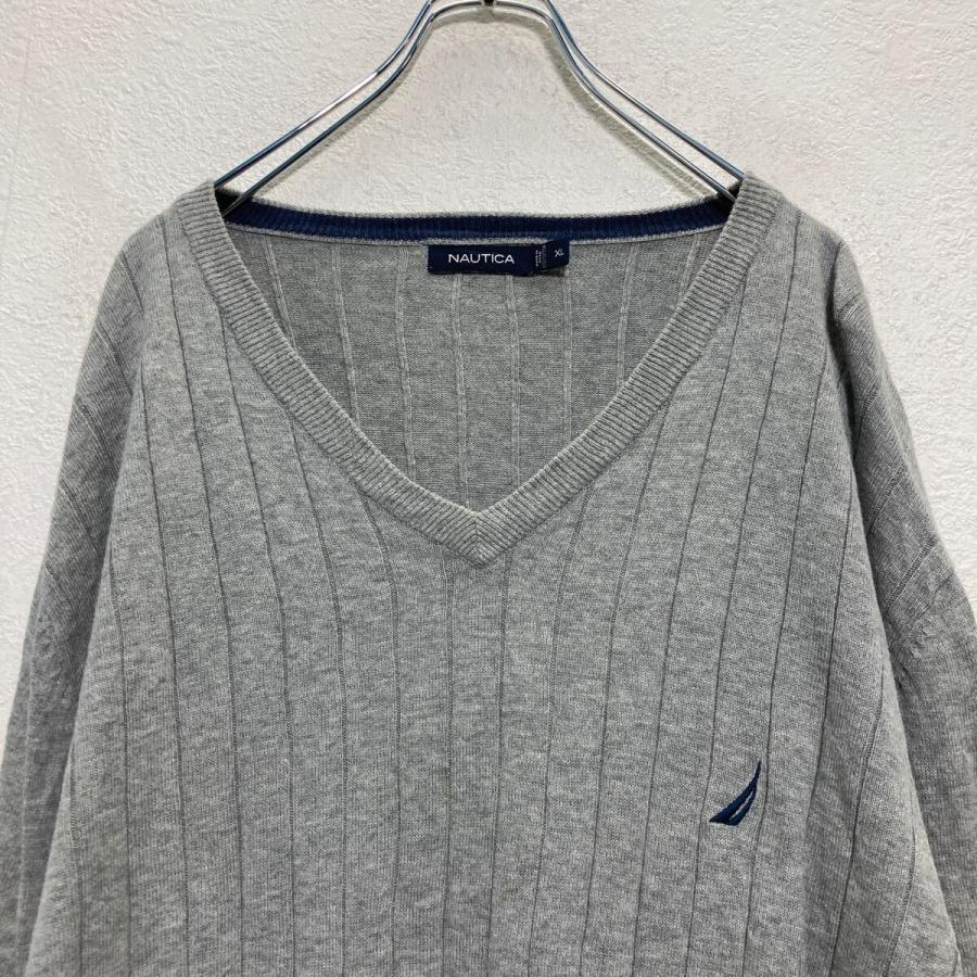 NAUTICA コットンニット セーター XL グレー ノーティカ Vネック ワン 