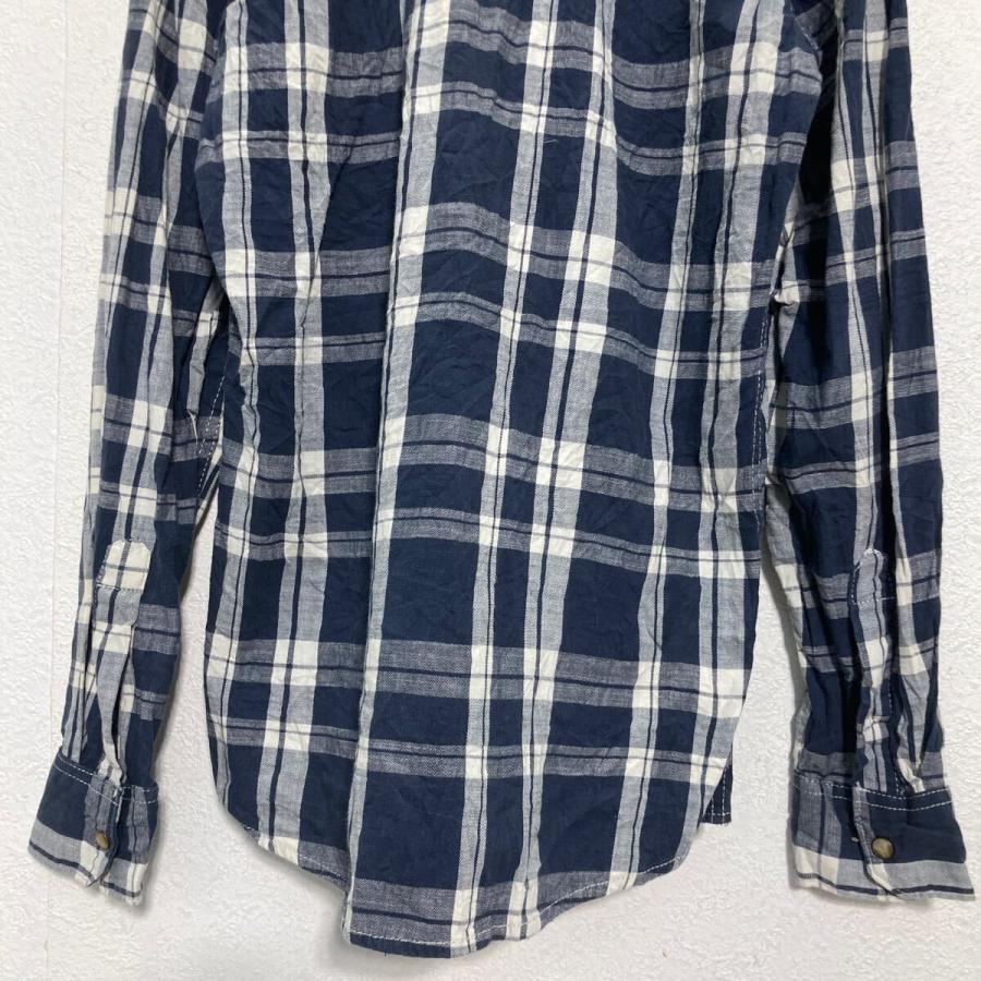 Wrangler 長袖 チェック ウエスタンシャツ S ネイビー ホワイト