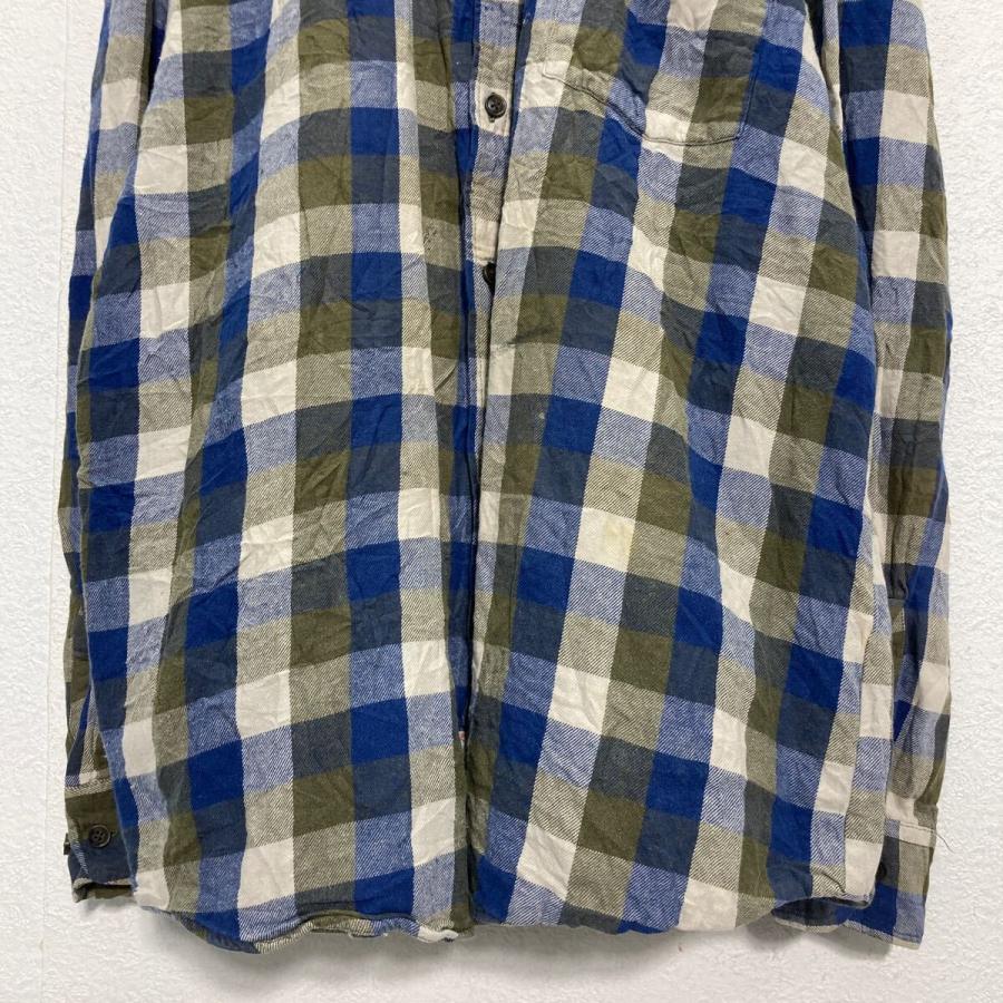ST JOHN'S BAY 長袖 チェック ネルシャツ L ブルー オリーブ セント