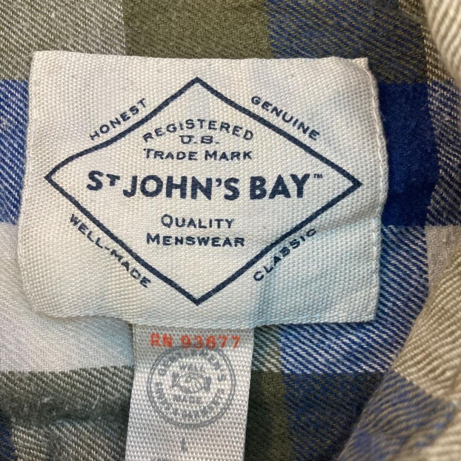 ST JOHN'S BAY 長袖 チェック ネルシャツ L ブルー オリーブ セント