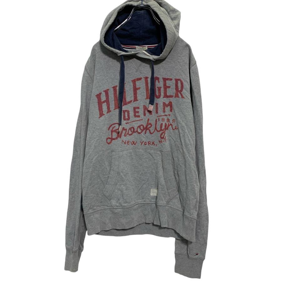 TOMMY HILFIGER プリントスウェット パーカー M グレー トミー 