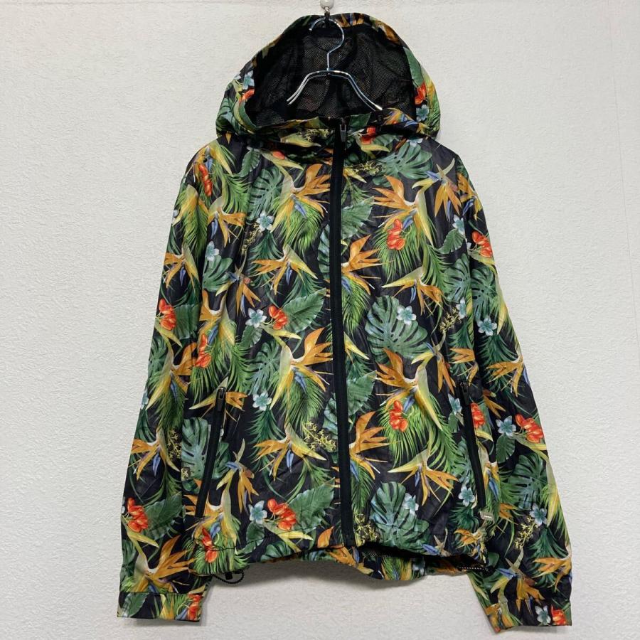 PULL&BEAR ジップアップ ジャケット S グリーン 総柄 ボタニカル 花柄