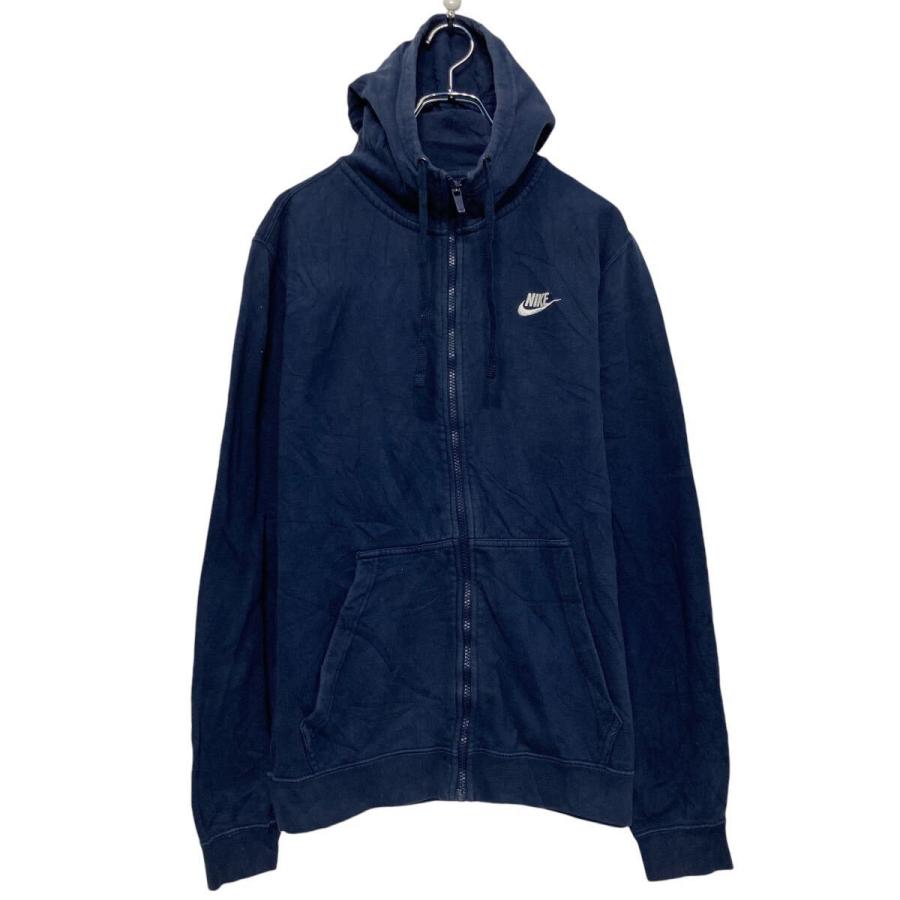 NIKE プリント スウェット パーカー ナイキ M ネイビー フルジップ