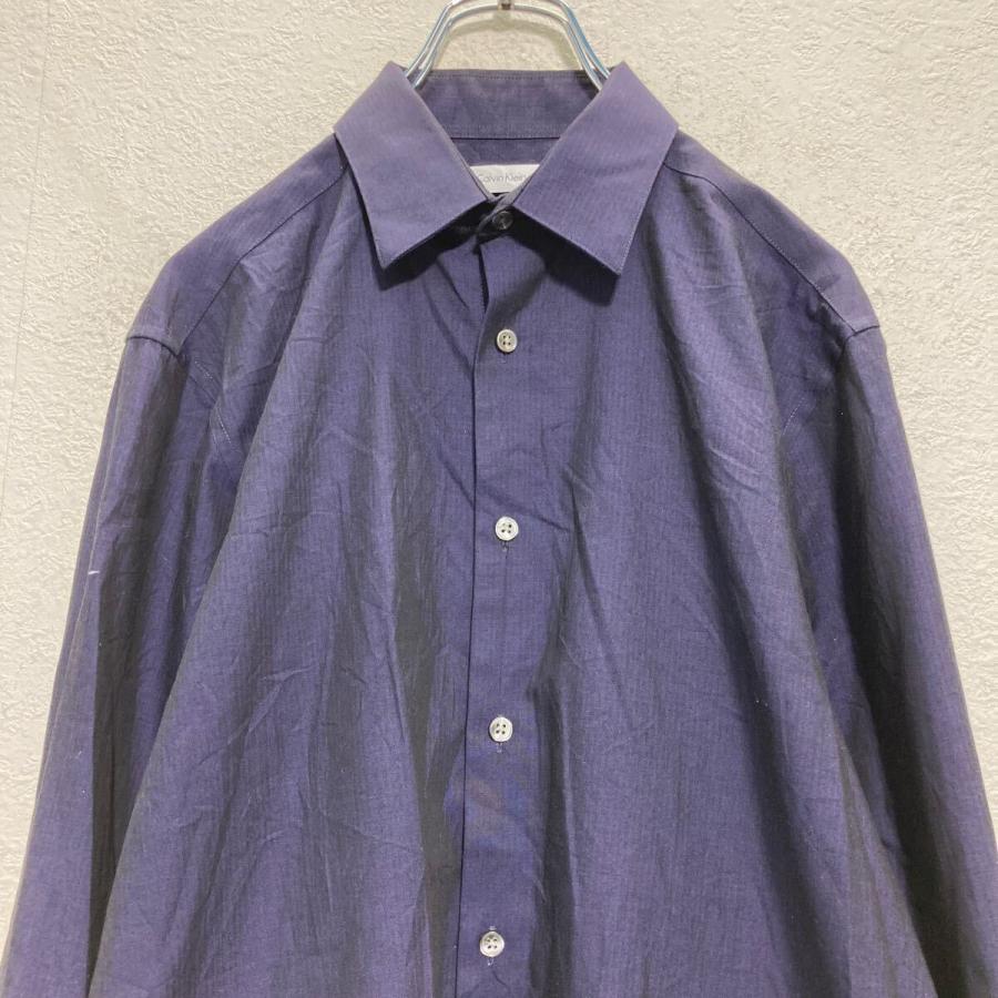 Calvin Klein 長袖 ストライプシャツ M ネイビー カルバンクライン