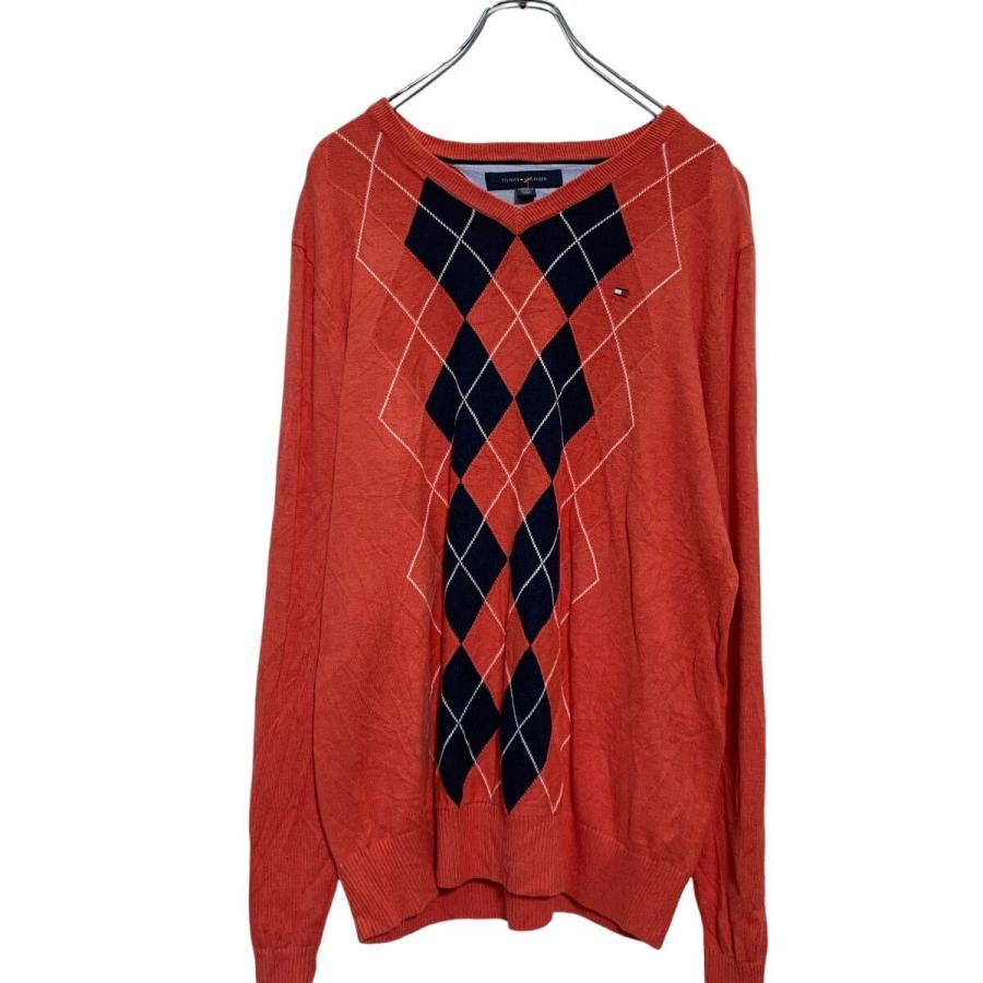 TOMMY HILFIGER アーガイル柄 コットンニット セーター M オレンジ 