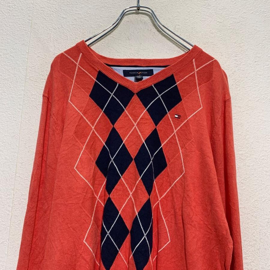 TOMMY HILFIGER アーガイル柄 コットンニット セーター M オレンジ