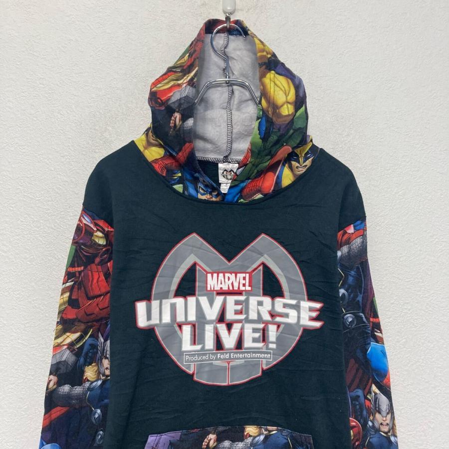 MARVEL ロゴ スウェット パーカー マーベル S ブラック 総柄
