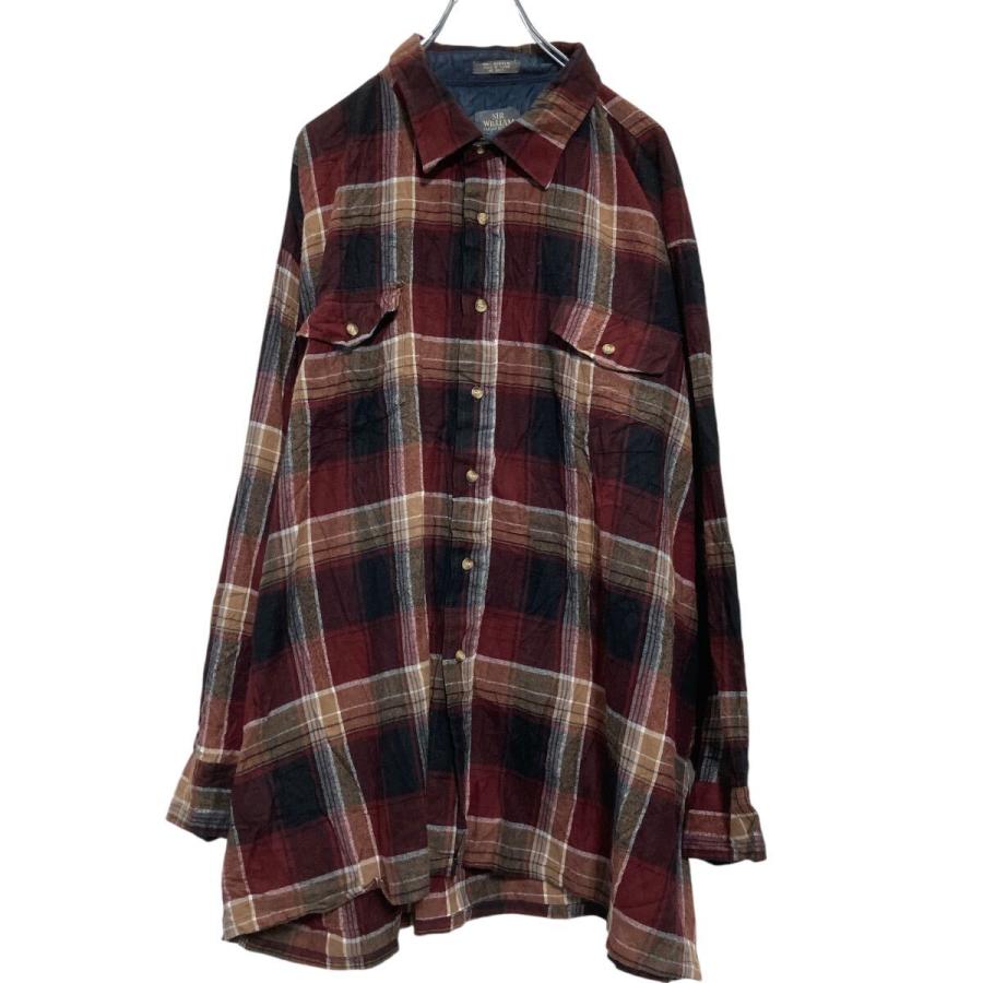 SIR WILLIAM 長袖 チェックシャツ 3XL バーガンディ ブラック ビッグ 