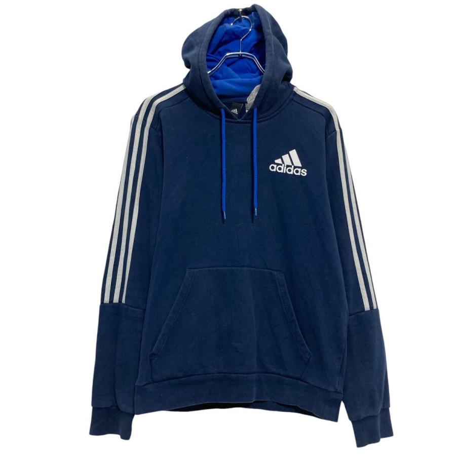 adidas ロゴ スウェット パーカー アディダス L サイズ ネイビー プル 