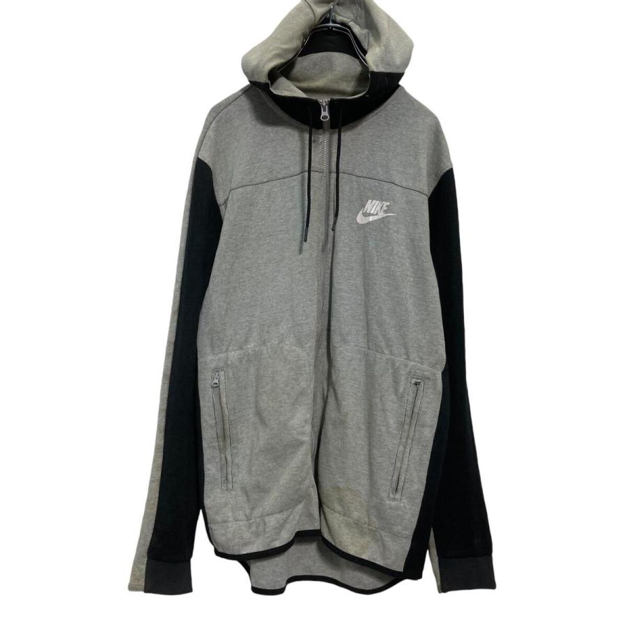 NIKE ジップアップ ロゴスウェット パーカー L グレー ブラック ナイキ
