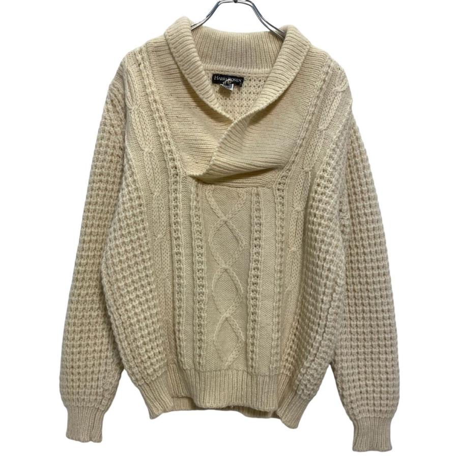 HARRY ROSEN ウール ショールカラーニット セーター M アイボリー 古着