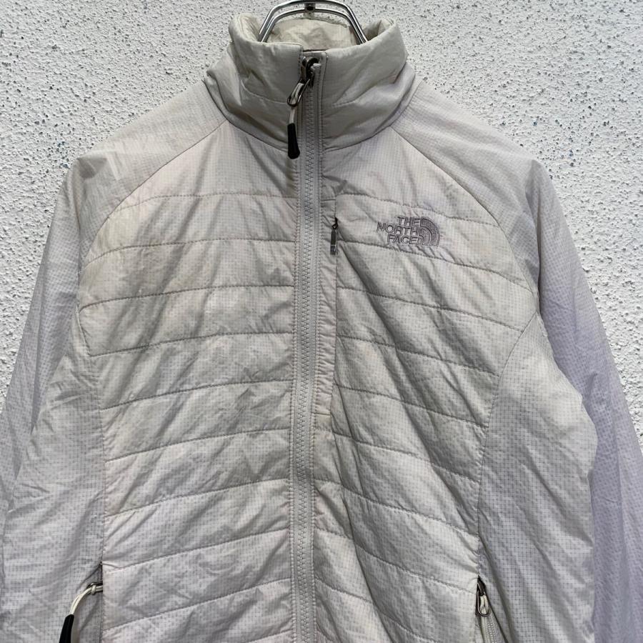 美品 ノースフェイス 中綿ジャケット 刺繍ロゴ ホワイト 白 グレー XL