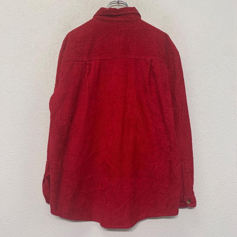 長袖 無地 シャツ L サイズ 程 レッド コーデュロイ ポケット付き 古着
