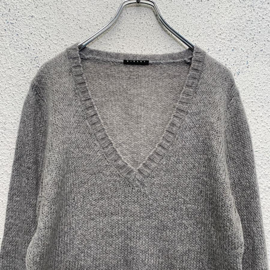 SISLEY Vネック ニット セーター レディース L〜 グレー 古着卸