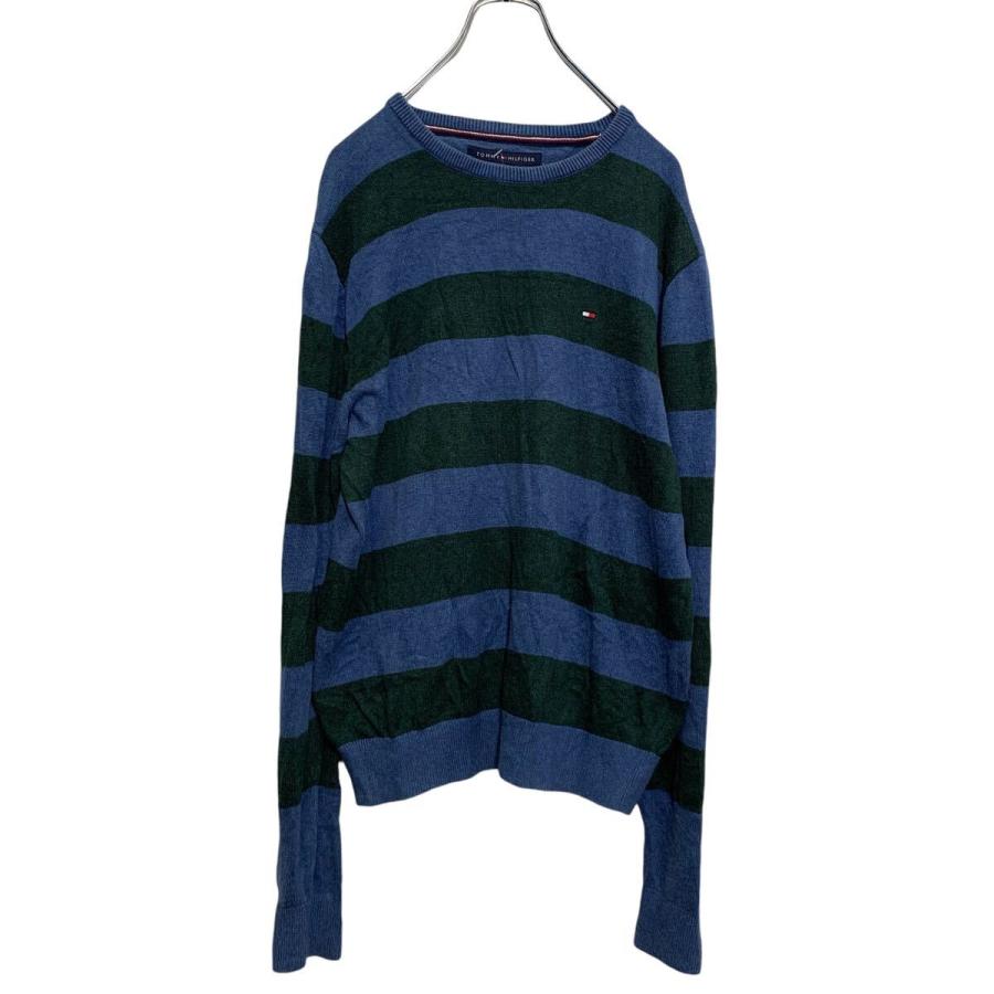 TOMMY HILFIGER ボーダー ニット セーター XS ブルー モスグリーン