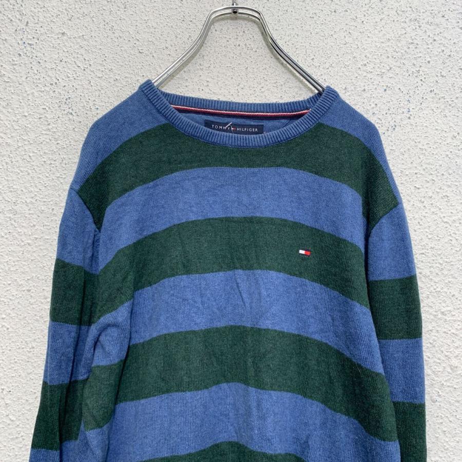 TOMMY HILFIGER ボーダー ニット セーター XS ブルー モスグリーン
