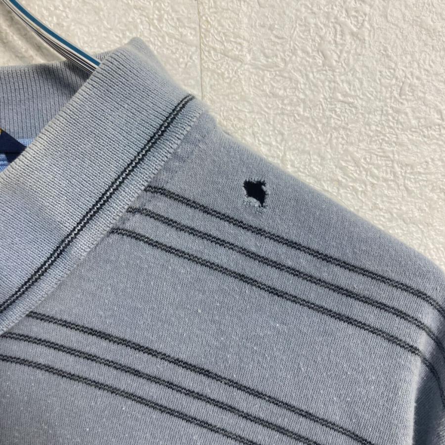 TOMMY HILFIGER 長袖 ポロシャツ L くすみブルー ブラック トミー 