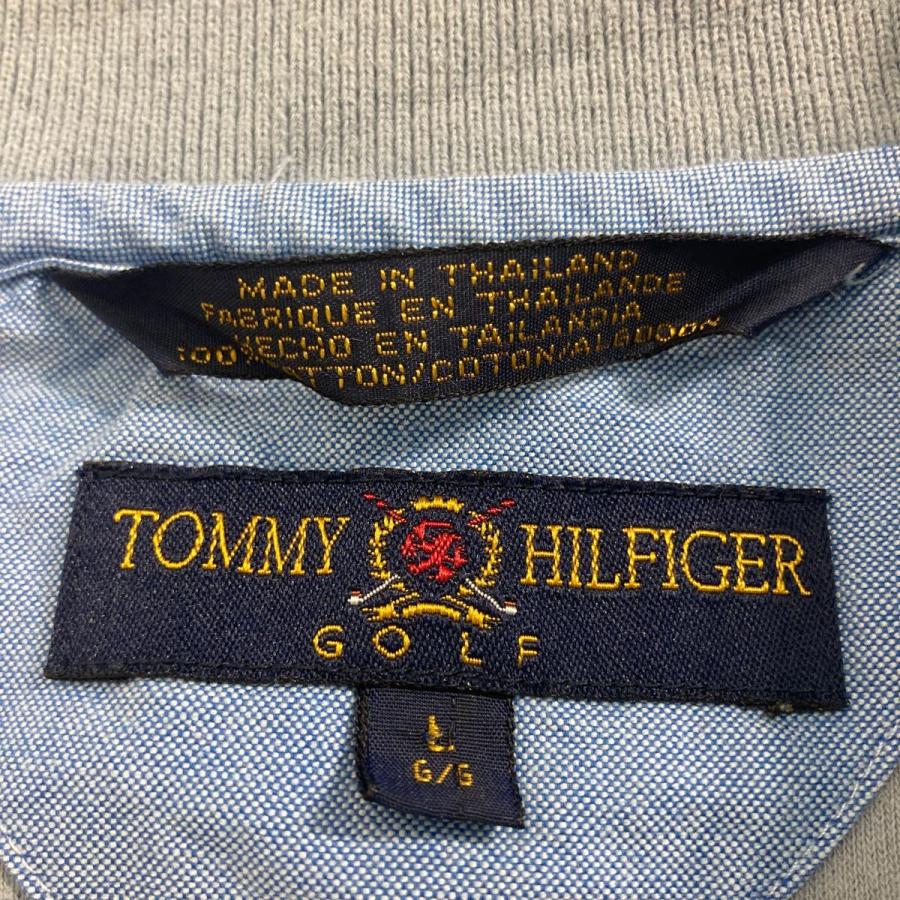TOMMY HILFIGER 長袖 ポロシャツ L くすみブルー ブラック トミー 