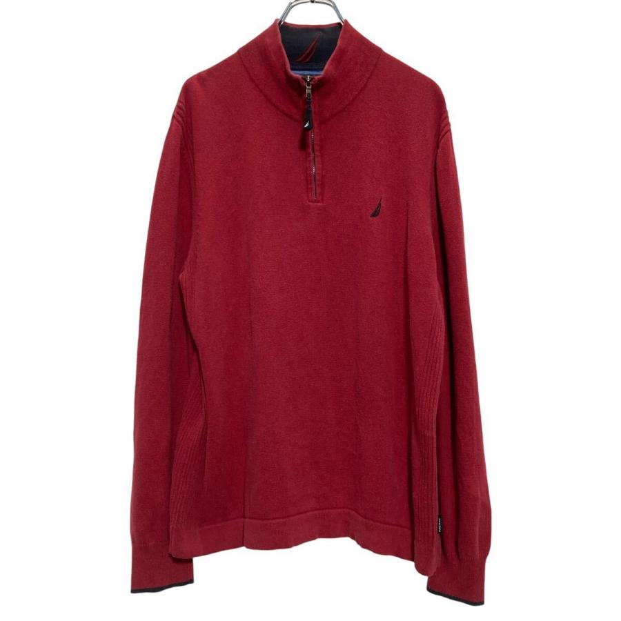 NAUTICA ハーフジップ コットン ニット セーター M レッド ノーティカ 