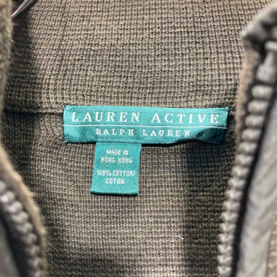 LAUREN ACTIVE ジップアップ コットンニット セーター L〜 オリーブ 