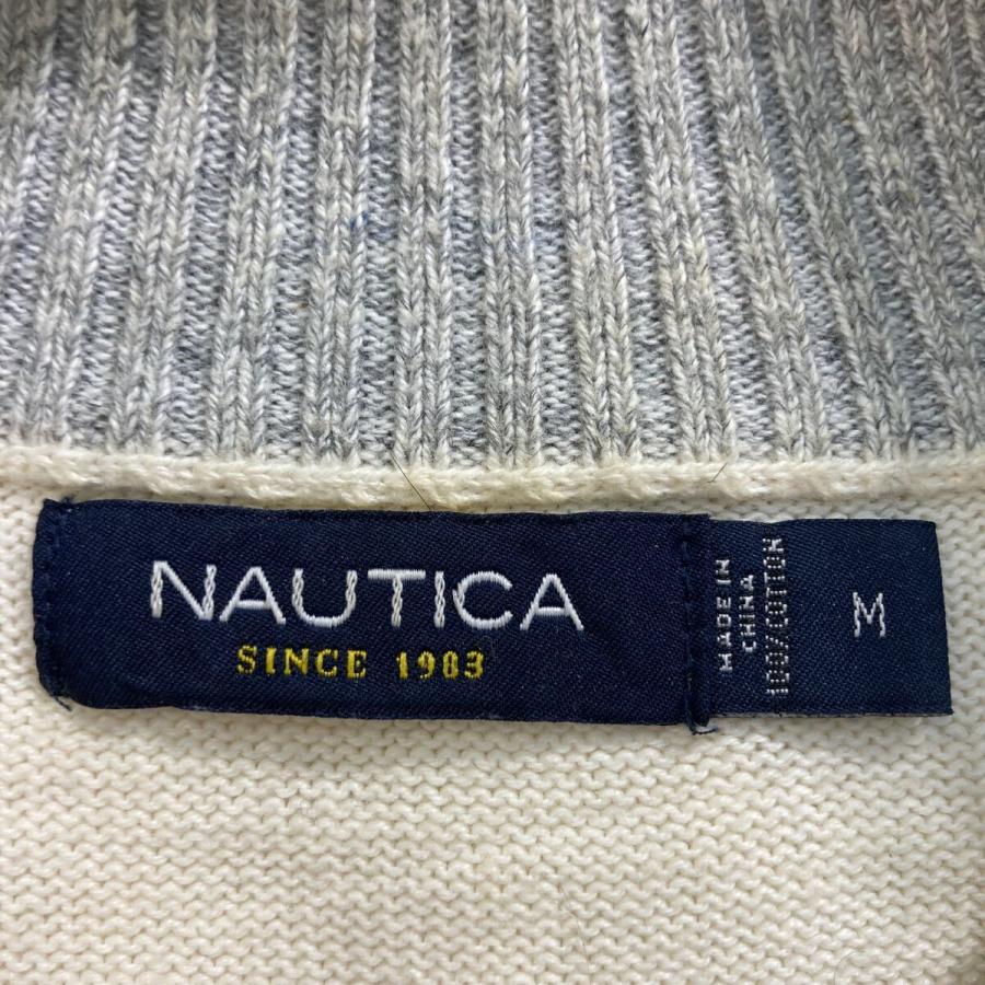 NAUTICA コットン ニット セーター M ホワイト ノーティカ ハーフ 