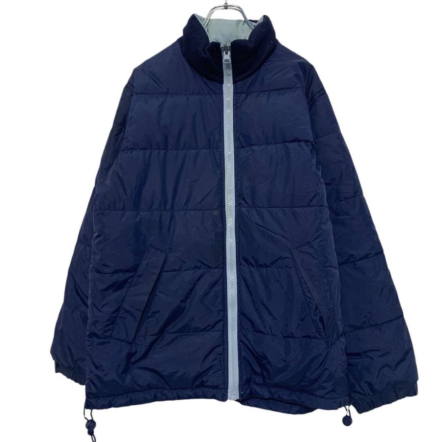 ダウン 中綿 ジャケット L 程 ネイビー ライトブルー 襟 切替 ドロー
