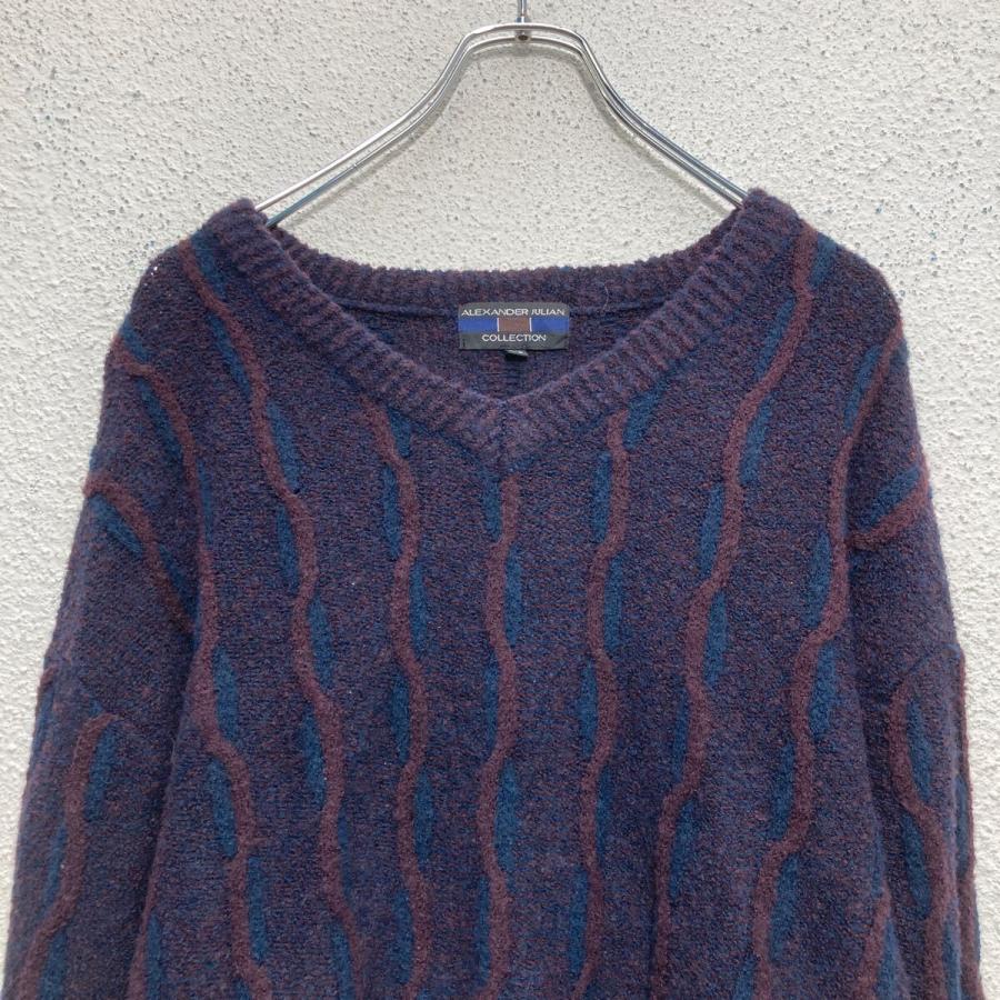 ALEXANDER JULIAN ウール混紡 ニット セーター L ブラウン ネイビー V