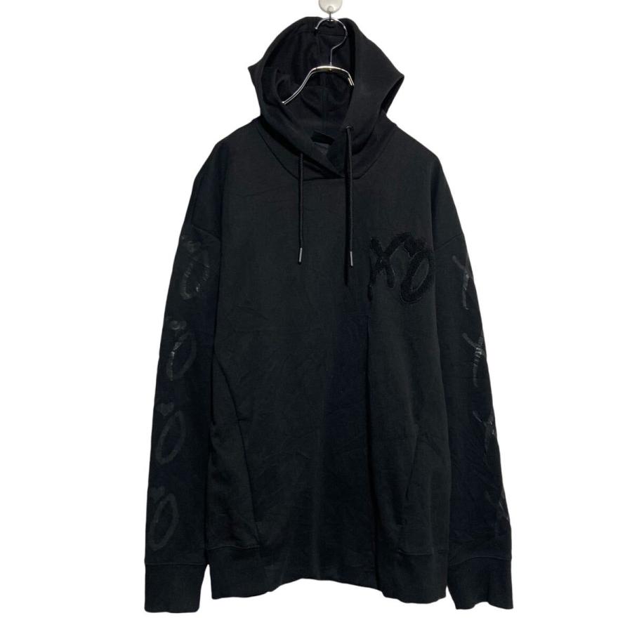 H&M プリント スウェット パーカー エイチアンドエム M ブラック 袖 