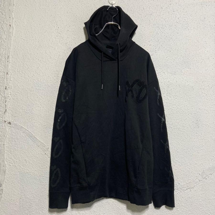 H&M プリント スウェット パーカー エイチアンドエム M ブラック 袖 