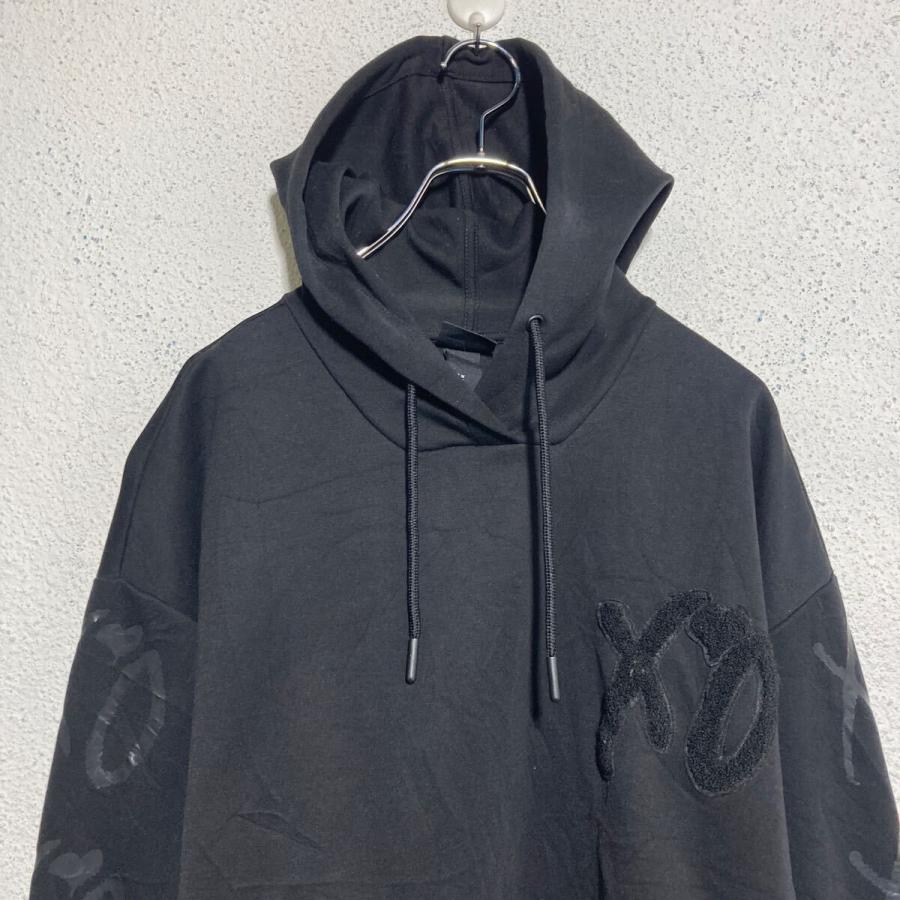 H&M プリント スウェット パーカー エイチアンドエム M ブラック 袖