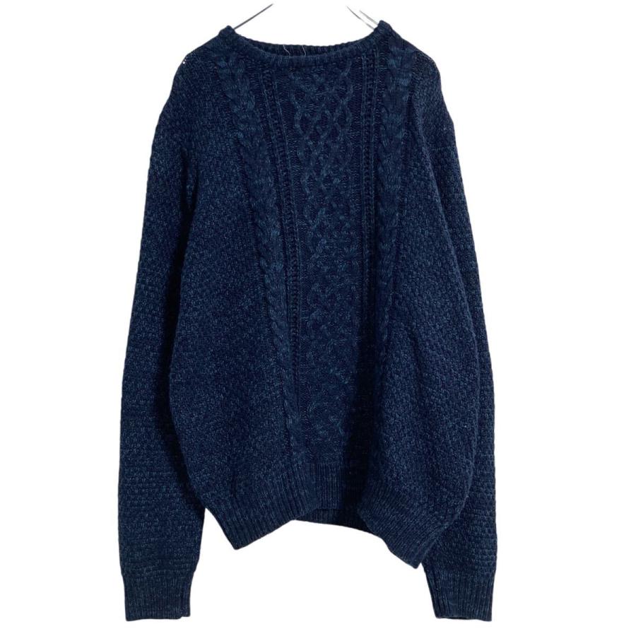 アクリル ニット セーター L ネイビー ブルー ケーブル 古着卸