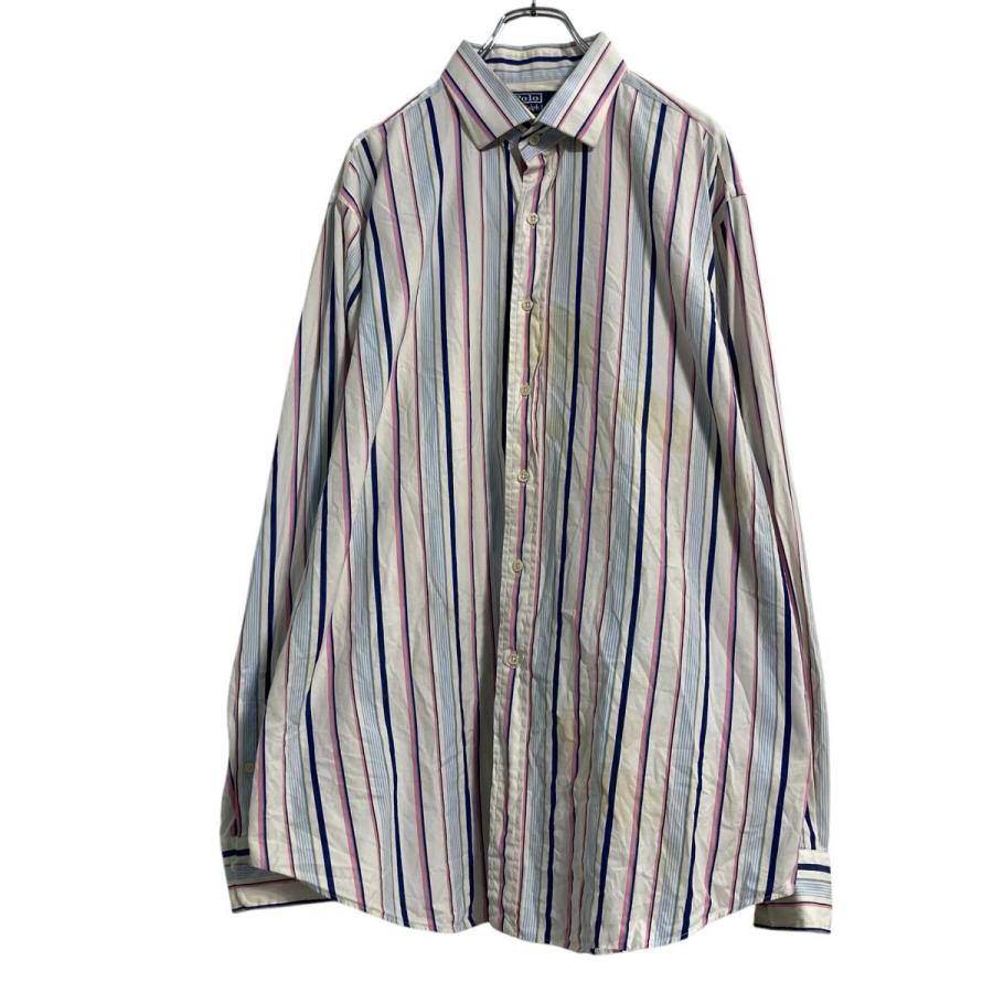 POLO RALPHLAUREN 長袖 ストライプ シャツ 2XL ホワイト ネイビー