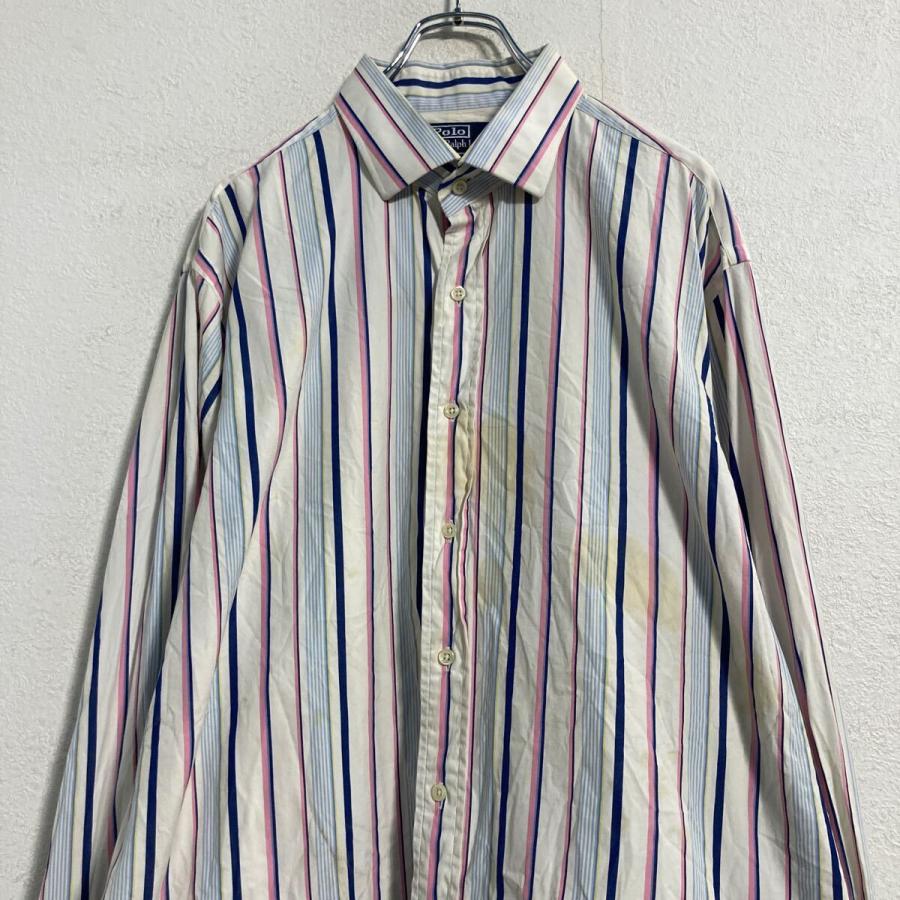 POLO RALPHLAUREN 長袖 ストライプ シャツ 2XL ホワイト ネイビー