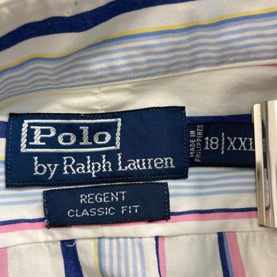 POLO RALPHLAUREN 長袖 ストライプ シャツ 2XL ホワイト ネイビー