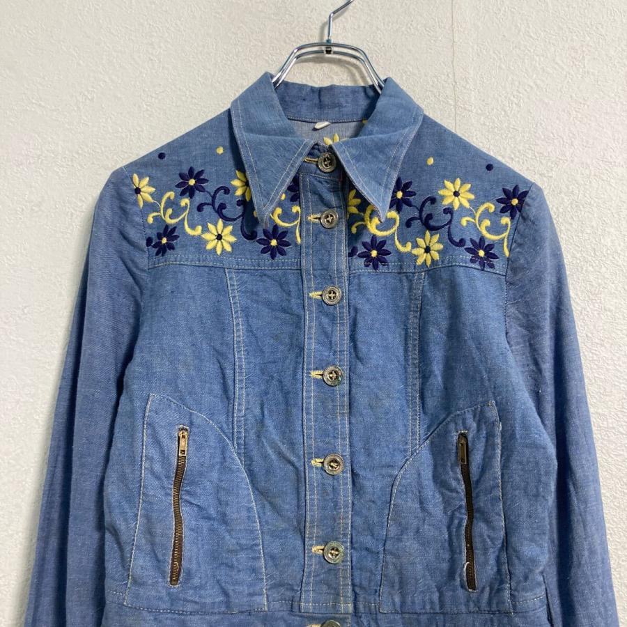 デニムジャケット レディース XS〜 ブルー 刺繍 花 古着卸 アメリカ仕 