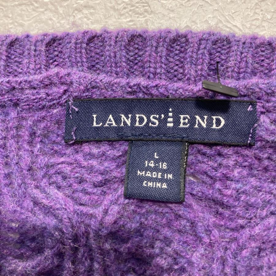 LANDS' END ウール ケーブルニット セーター レディース L パープル