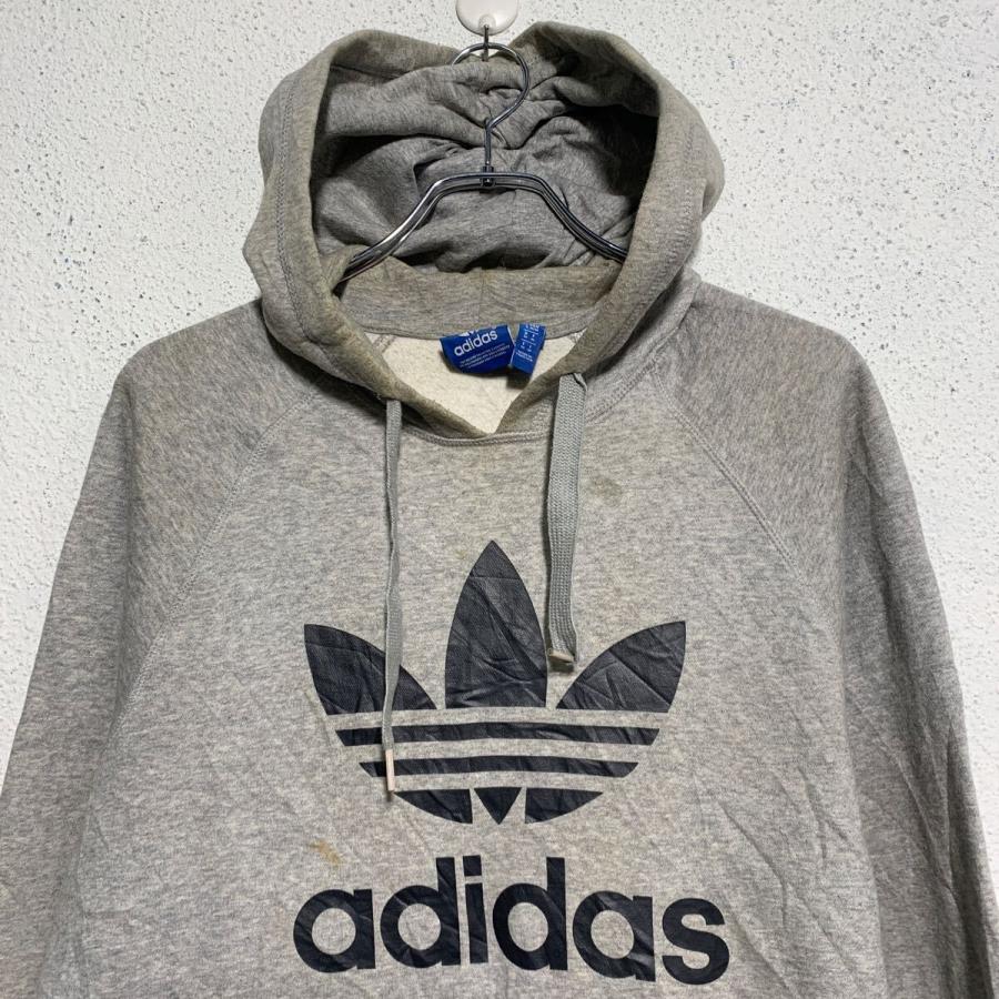 adidas ロゴスウェット パーカー アディダス M グレー ブラック プル
