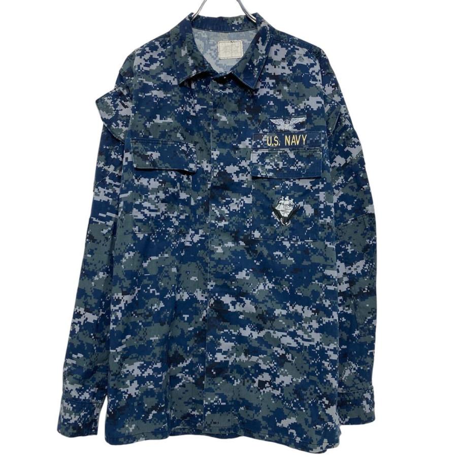 U.S Navy ミリタリージャケット L~ ブルー カモフラージュ デジタル 