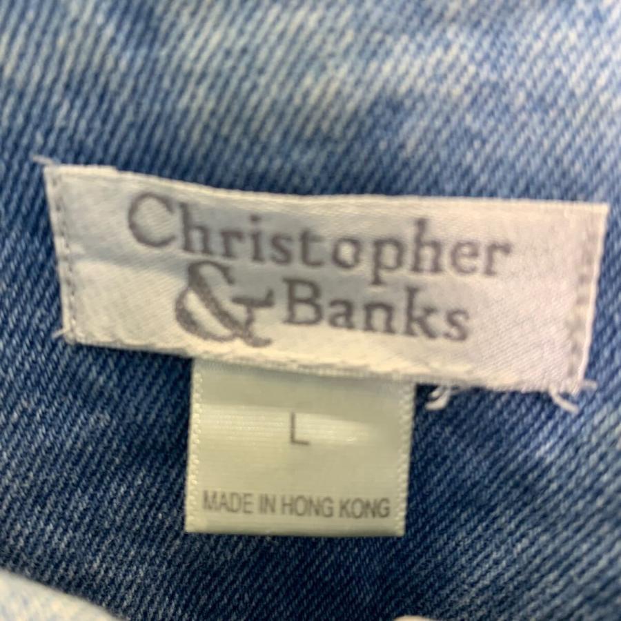 デニムジャケット L ブルー ボタン バックプリント ビーチ 海 木 刺繍