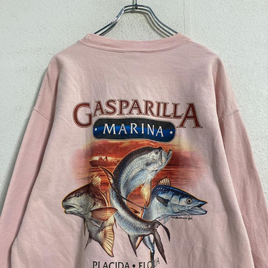 古着 魚 トレーナー 50%OFF】L/古着 長袖 スウェット メンズ 90s 魚 刺繍 クルーネック 紺