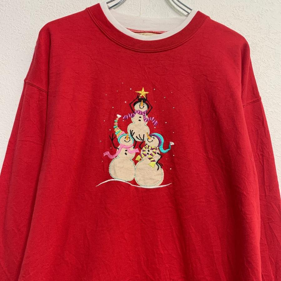 ロゴスウェット トレーナー レディース L レッド ホワイト プル