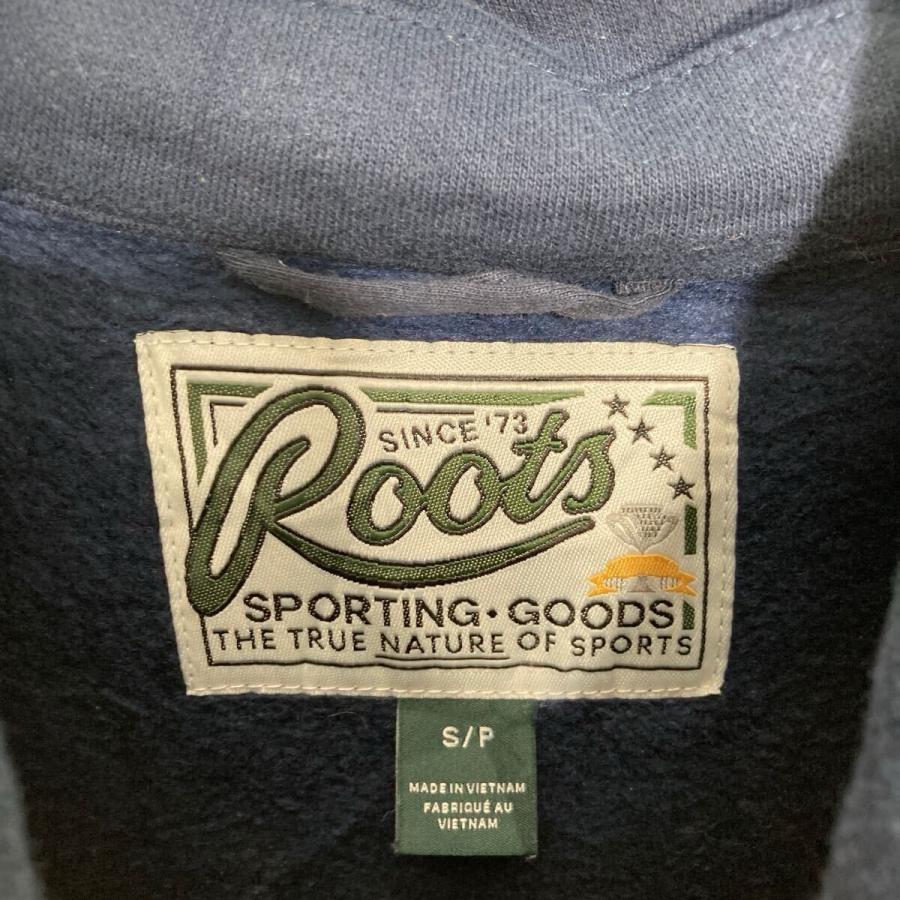 Roots ロゴスウェット トレーナー ルーツ S ネイビー ハーフジップ 襟 
