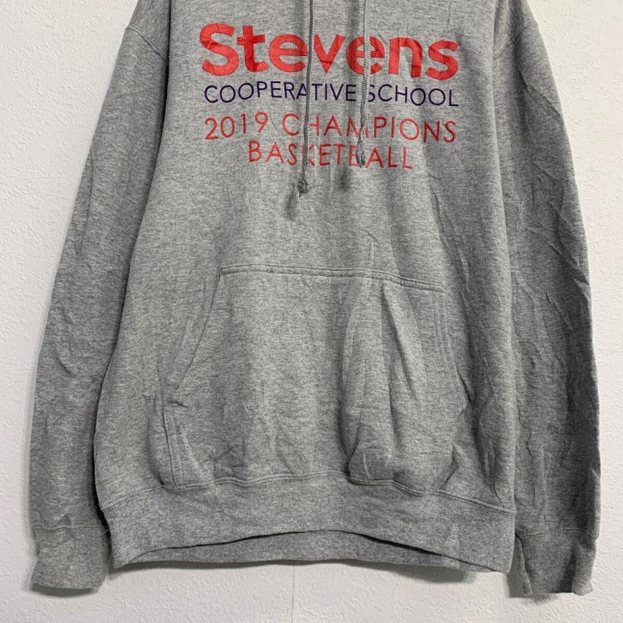 プリントスウェット パーカー M グレー レッド プルオーバー バック