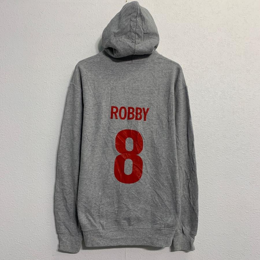 プリントスウェット パーカー M グレー レッド プルオーバー バック