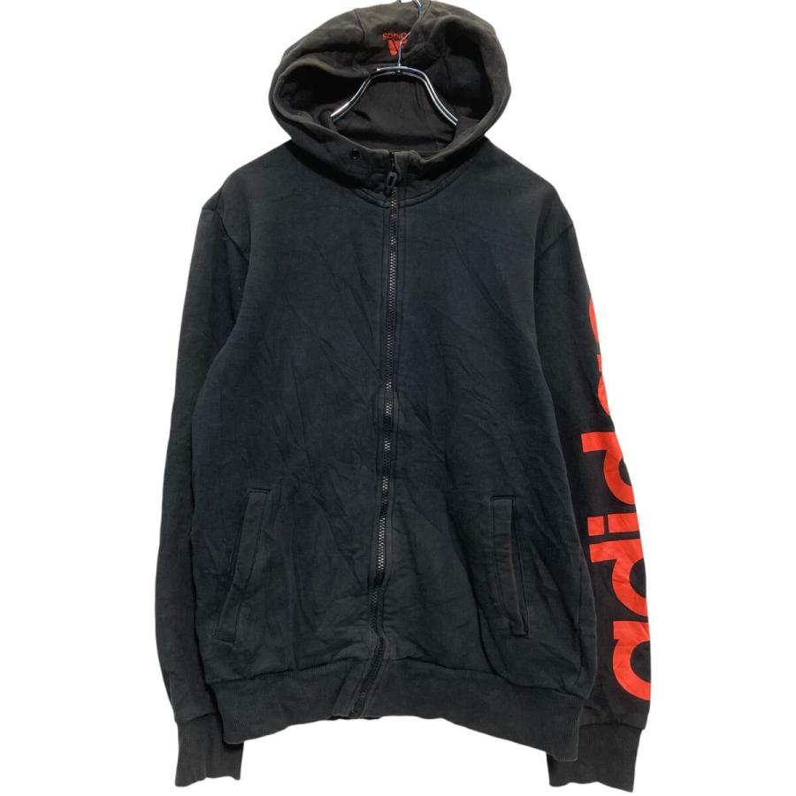 adidasパーカー adidas ジップアップ プリントスウェット パーカー M〜 ブラック