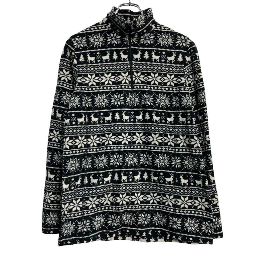 LANDS' END フリースジャケット M ブラック 総柄 アウトドア キャンプ