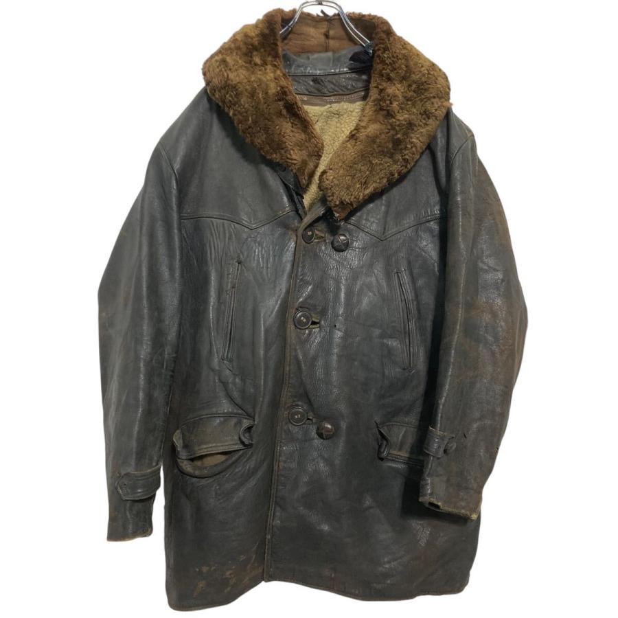 【古着】刺繍入りアメリカ製 肩パッド入りダークブラウンファーコート 古着】刺繍入りアメリカ製 肩パッド入りダークブラウンファー